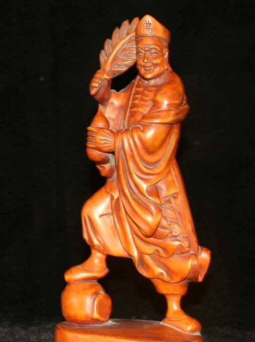 10 &quotСтарый китайский Huanghuali деревянный стенд Ji Gong Mad Monk Будда бессмертный веер