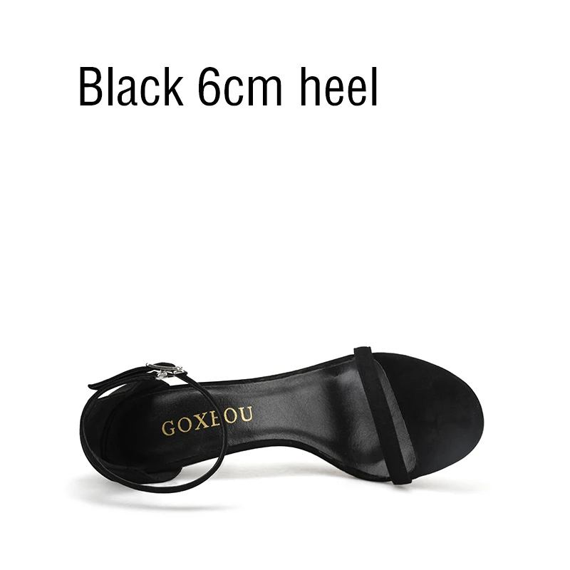 6cmblack GOXEOU/Новинка года; женские босоножки; пикантные летние вечерние босоножки из флока на высоком каблуке со шнуровкой и круглым носком; size32-46 ручной работы; - Цвет: 6cmblack