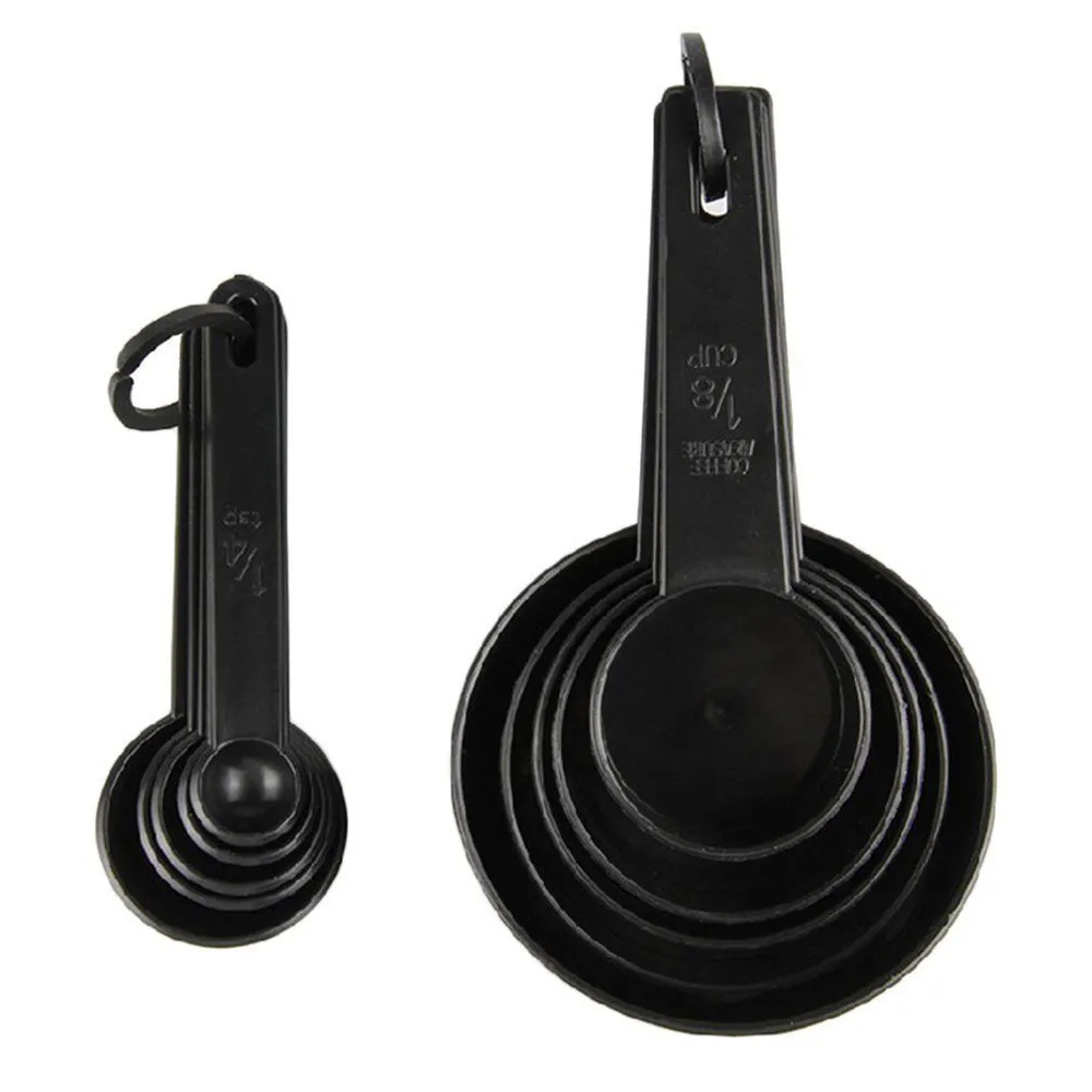 10Pcs Black Plastic Measuring Spoons Cups Set Tools Measure For Baking Coffee Kitchen Accessories SA65 | Дом и сад
