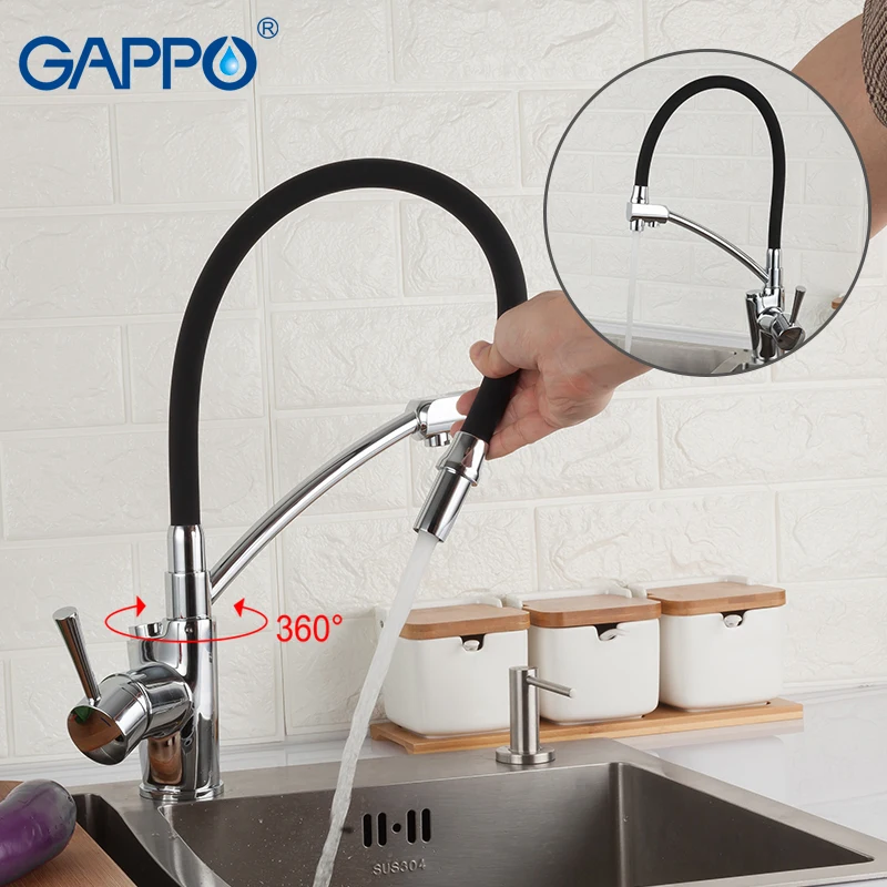 GAPPO кухонный кран для раковины Черный на бортике выдвижной смеситель