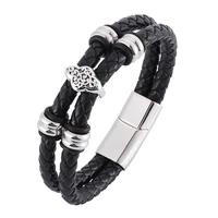 small adorn article men bracelet genuine leather bracelet double layer hand stainless steel magnet clasps wristband gift bb0331