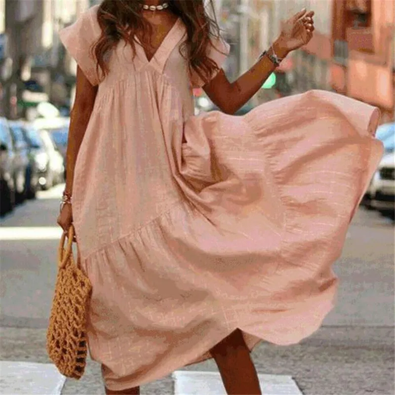 Женское платье туника Boho длинное Повседневное из хлопка с длинным рукавом