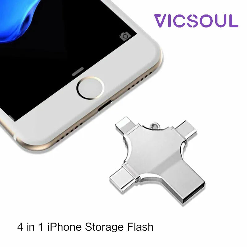 VicSoul 4 в 1 USB 3 0 флэш накопителей для iPhone/Android Тип C интерфейсом Usb OTG накопитель 16 GB 32
