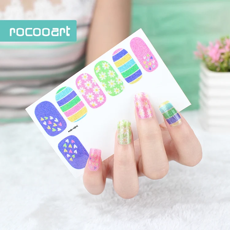 

Rocooart Ys097-102 Glitter Flowers Nail Art Sticker For Lady Colorful Adhesive Nail Art Decoration Girls Foil Nail Sticker Wraps