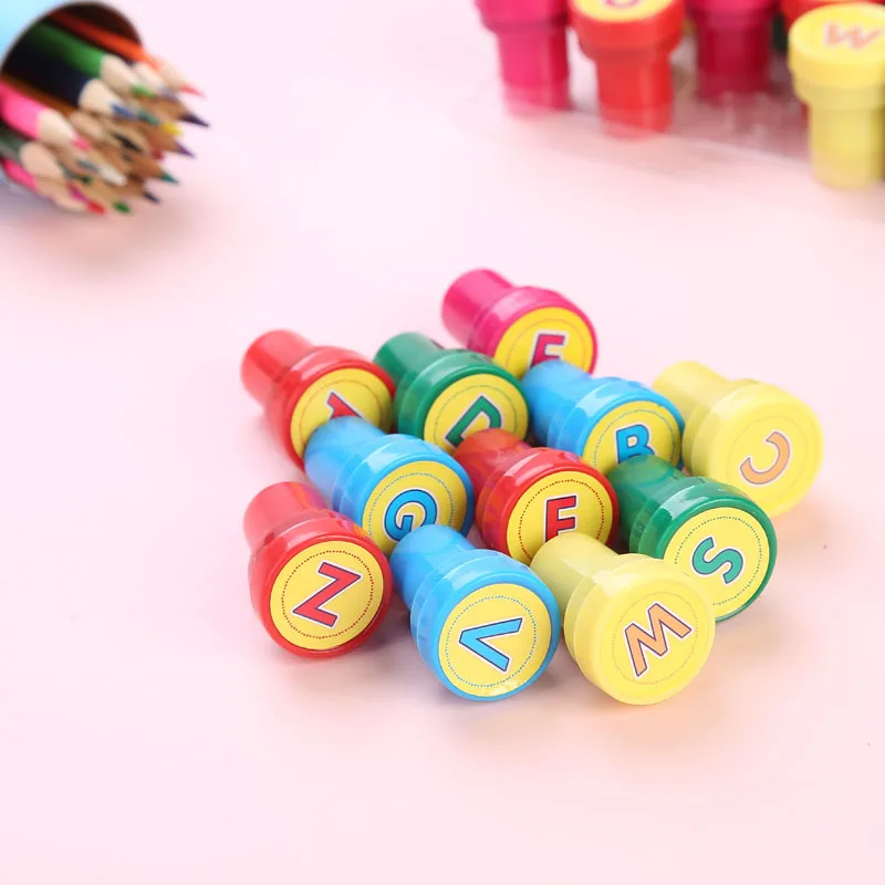 26 шт./компл. дети мультфильм штамп письмо алфавит пользовательские пластиковые