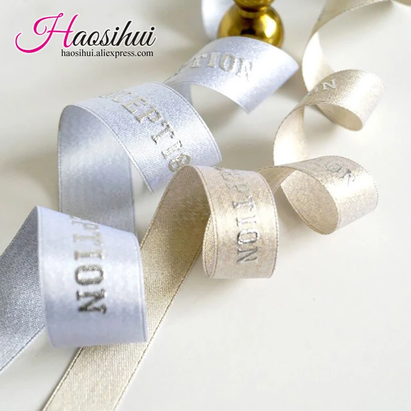 

HAOSIHUI 7/8''(23mm)Custom DIY Weft Ribbon Wedding & Personalized Packing and Marriage Logo Gift Packaging 100yard/lot