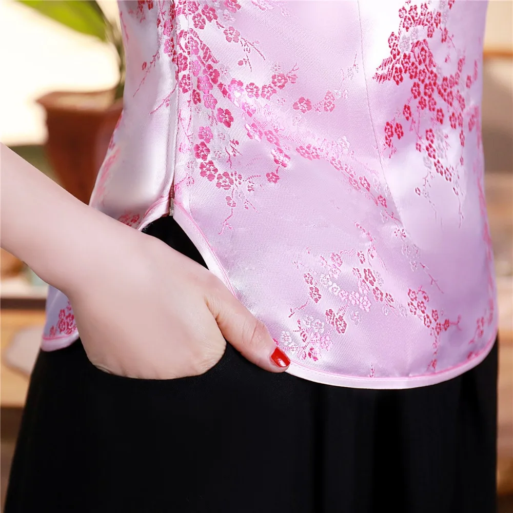 Шанхай история короткие Cheongsam Топ Традиционный китайский искусственный шелк/Атласный топ Дракон и Феникс Вышивка Блузка Топ Qipao рубашка