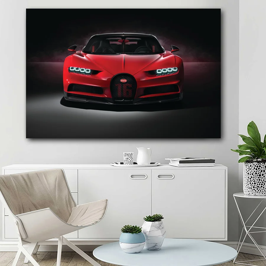 HD Печатный красный Bugatti Chiron супер автомобиль обои плакаты холст стены Искусство