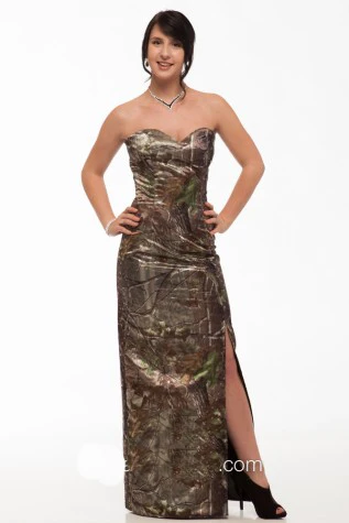 

free shipping strapless sexy slit camouflage realtree camo prom dress 2017 new styles size 0 custom make
