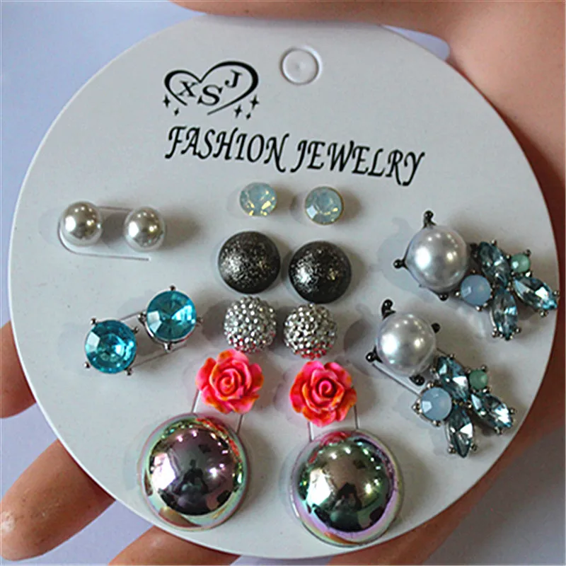 Женские серьги-гвоздики с жемчугом 9 пары/компл. | Украшения и аксессуары