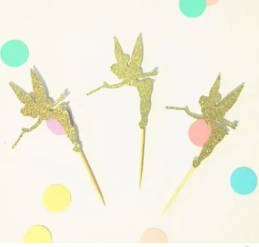 

Glitter gold fairy baby shower girl Birthday Cupcake Toppers baptism Gender Reveal Party Decor food treats picks