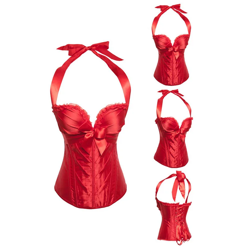 Plus Size 5 Colors Halter Tight Bow Front Corset Sexy Steampunk Bustiers And Gothic Waist Trainer Women Corselet S-2XL | Женская одежда