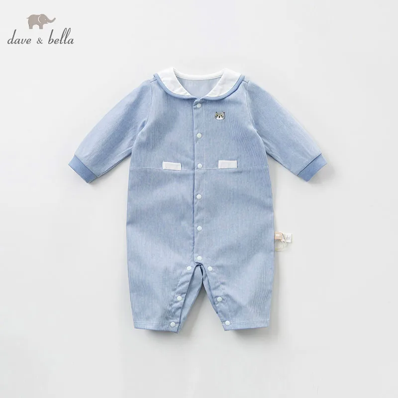 DBW10324 dave bella spring newborn baby long sleeve romper infant toddler boys striped onesie children boutique jumpsuit |