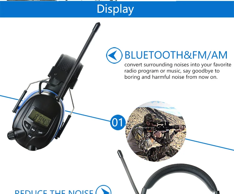 Bluetooth наушники для защиты слуха с AM FM радио и MP3 совместимы с электронным шумоподавлением Наушники для защиты ушей