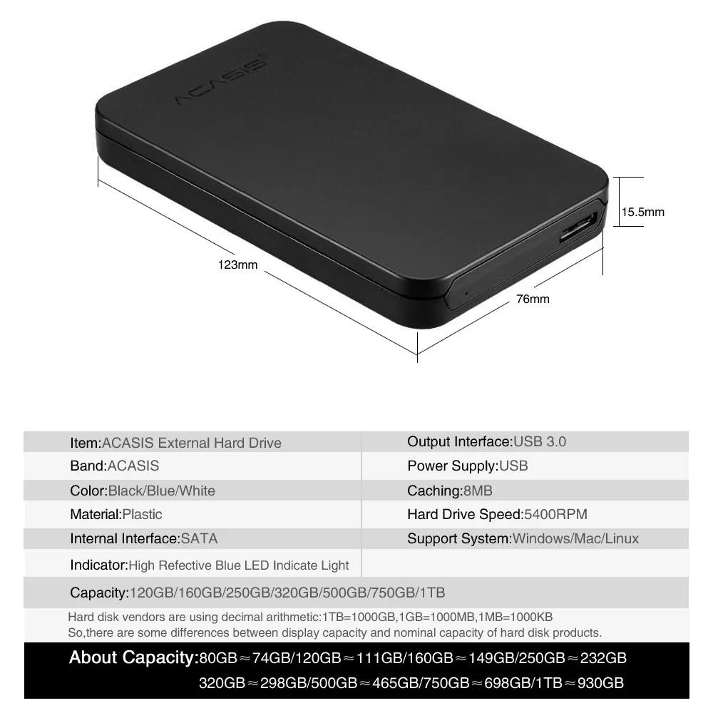 ACASIS оригинальный 2 5 &quotпортативный внешний жесткий диск ТБ USB3.0 HDD для ноутбуков и