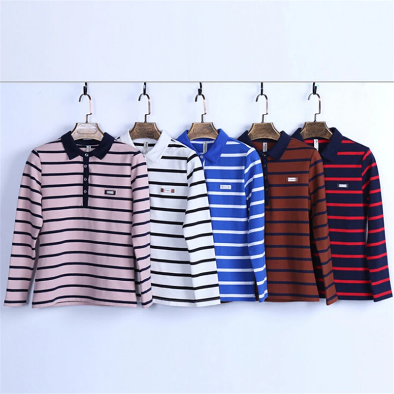 

Autumn winter new stripes Women Tops Polo Shirt Long sleeves Elastic Slim Fashion Polos Shirts Plus Size Femme Cotton women