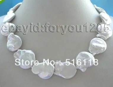 

Free Shipping 18" Genuine Natural 22x28mm White Reborn Keshi Pearl Necklace 14k