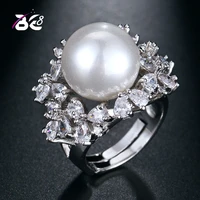 be 8 brand new fashion big pearl women ring aaa cubic zirconia pave white color rings for wedding party gifts r090