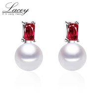 genuine 925 sterling silver pearl ruby earrings for womensimple freshwater natural pearl earrings jewelry engagement gifts