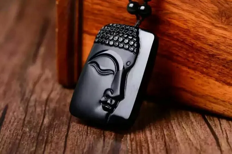 Высокое качество уникальный натуральный черный Обсидиан Резной Будда