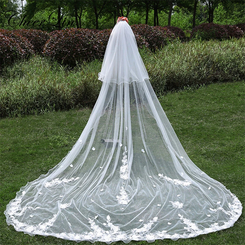 Развеселить Лин Оптовая 3 М Белый Кот Фаты Многослойные Длинные Аппликации