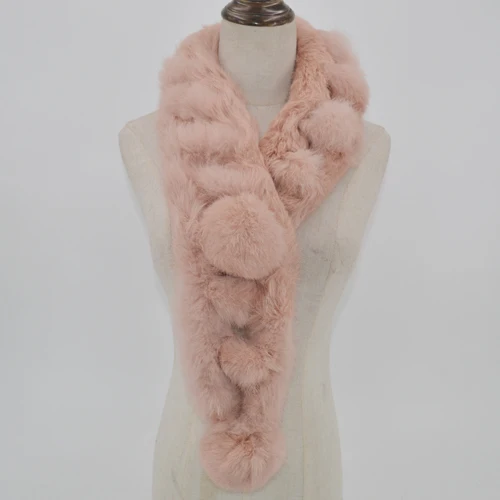 pink Горячая Распродажа, зимний шарф из натурального кроличьего меха, женский шарф из натурального кроличьего меха, шарф с 2 шариками из натурального кроличьего меха, шейный платок - Цвет: pink