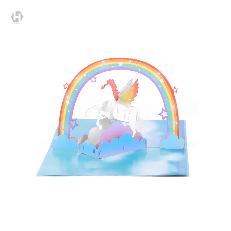 Сердце Луна Единорог карты лазерная 3D резки бумаги всплывающие licorne с конвертом