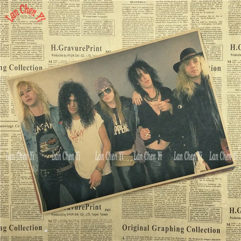 Прозрачный Рок-группа guns N' Roses ностальгическая матовая крафт-бумага плакат офис подарок столовая домашний Декор стикер дизайн - Цвет: Прозрачный