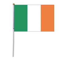 free shipping xvggdg 100pcs 14 21cm national flag ireland hand flags with plastic flagpole polyester printing flag