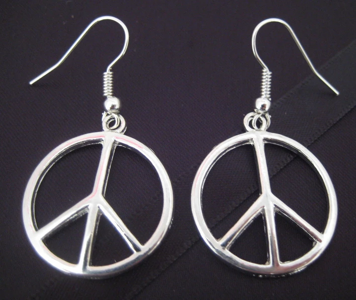 

50Pair Fashion Vintage Silvers Peace Sign Drop Earrings Charms Dangle Earrings For Women Accessories Gifts DIY Jewelry P1725