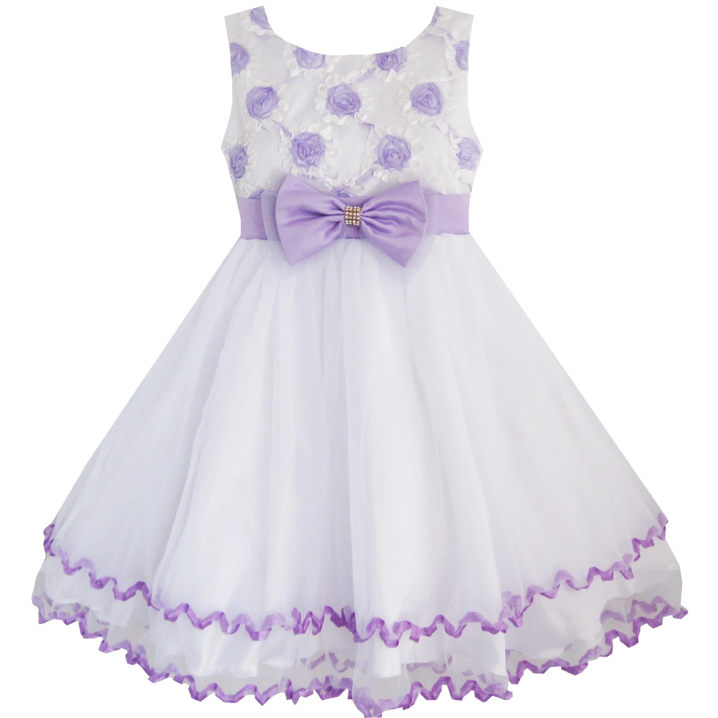 Flower Girl Dress Pink Rose Bow Tie Belt Wedding Birthday Party Kids Clothes Summer Princess Dresses Pageant | Детская одежда и