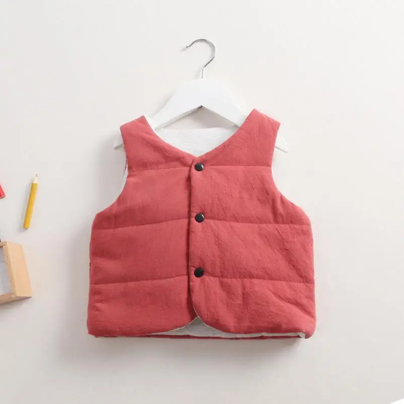 Распродажа, Новые однотонные детские жилеты Colete Infantil, осенне-зимний жилет для девочек, утепленное хлопковое пальто с воротником с рюшами, детская одежда