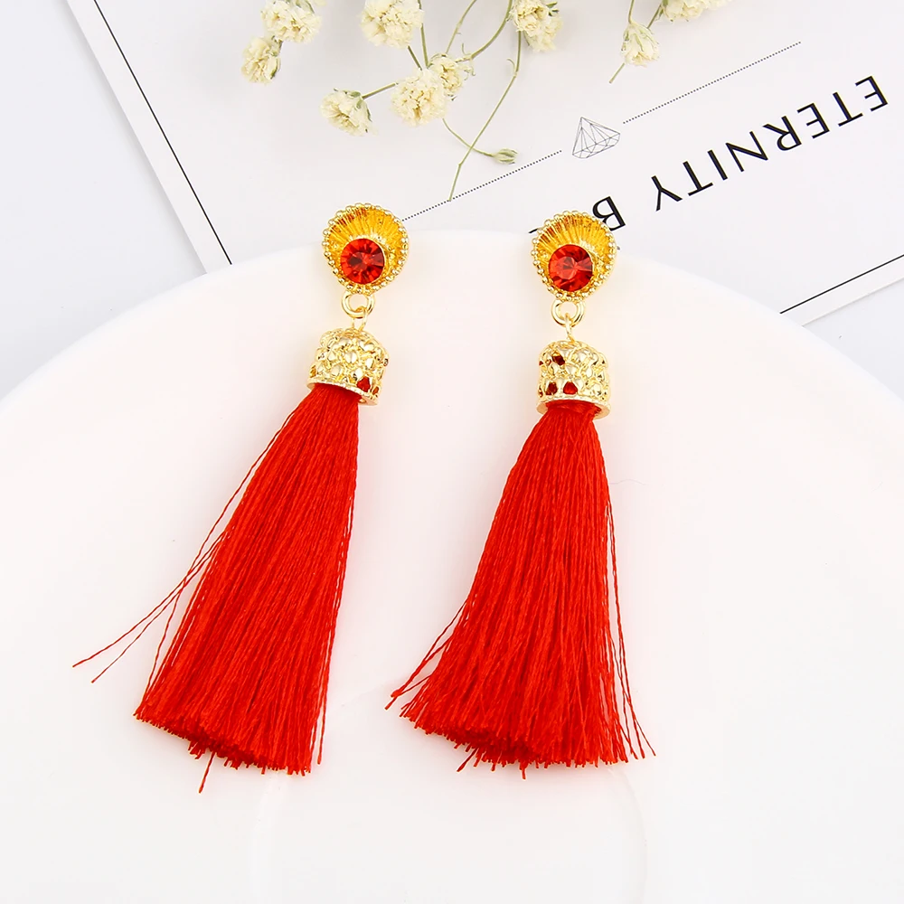 Fashion Bohemian Long Tassel Drop Dangle Earrings for Women Statement Black Red Boho Jewelry Accesorios Mujer | Украшения и