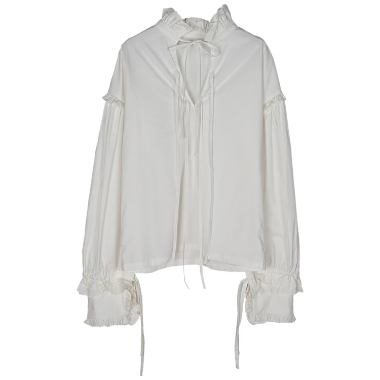Женская блузка GetSpring белая рубашка из хлопка в стиле ретро с бантом и длинным