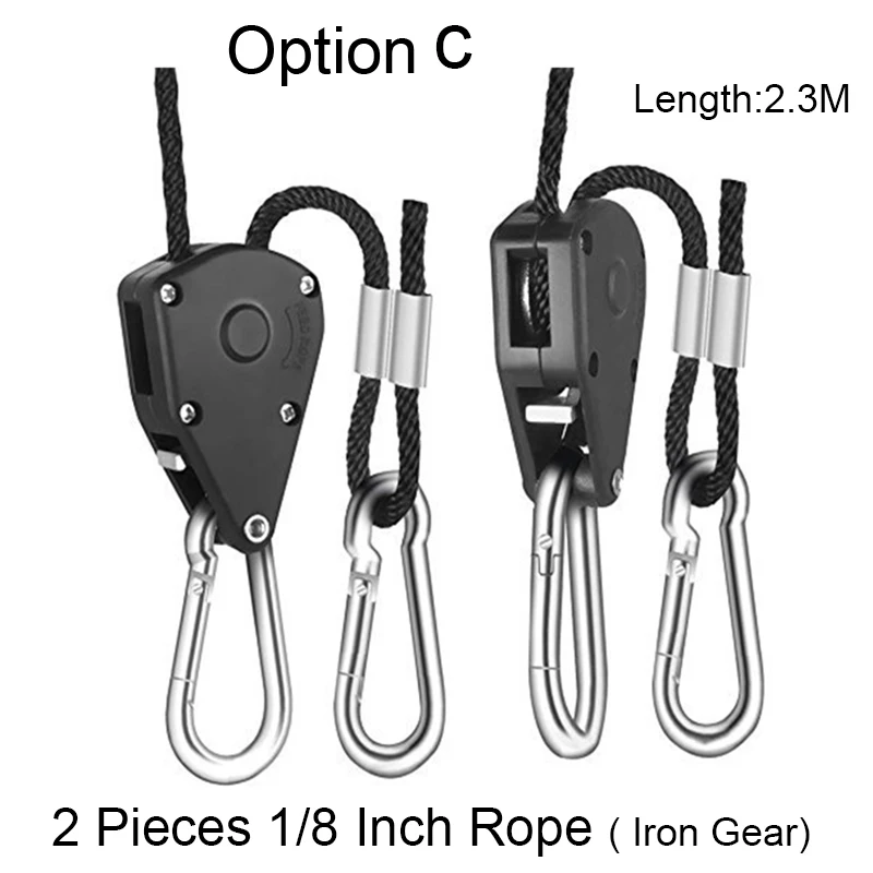 Option C 2 PCS Rope BEYLSION веревки, светильник в виде йойо Вешалки 1/8 дюйма 1/4 дюймовый храповик легкие вешалки отражатель подъемники для привело светать Палатка лампы - Цвет: Option C 2 PCS Rope