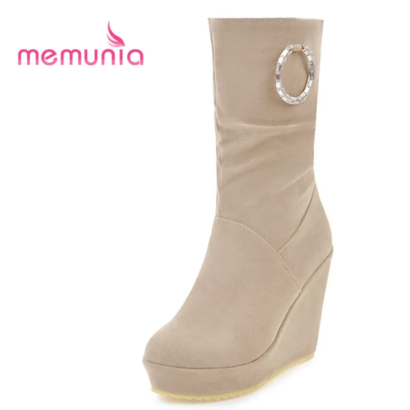 Женские ботильоны на танкетке MEMUNIA зимние ботинки в стиле панк с металлическим