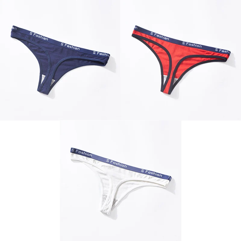blue red white Трусики для женщин, сексуальные хлопковые стринги, стринги с низкой талией, женские трусики, 3 шт., женские Т-образные спортивные хлопковые стринги, нижнее белье BANNIROU - Цвет: blue red white