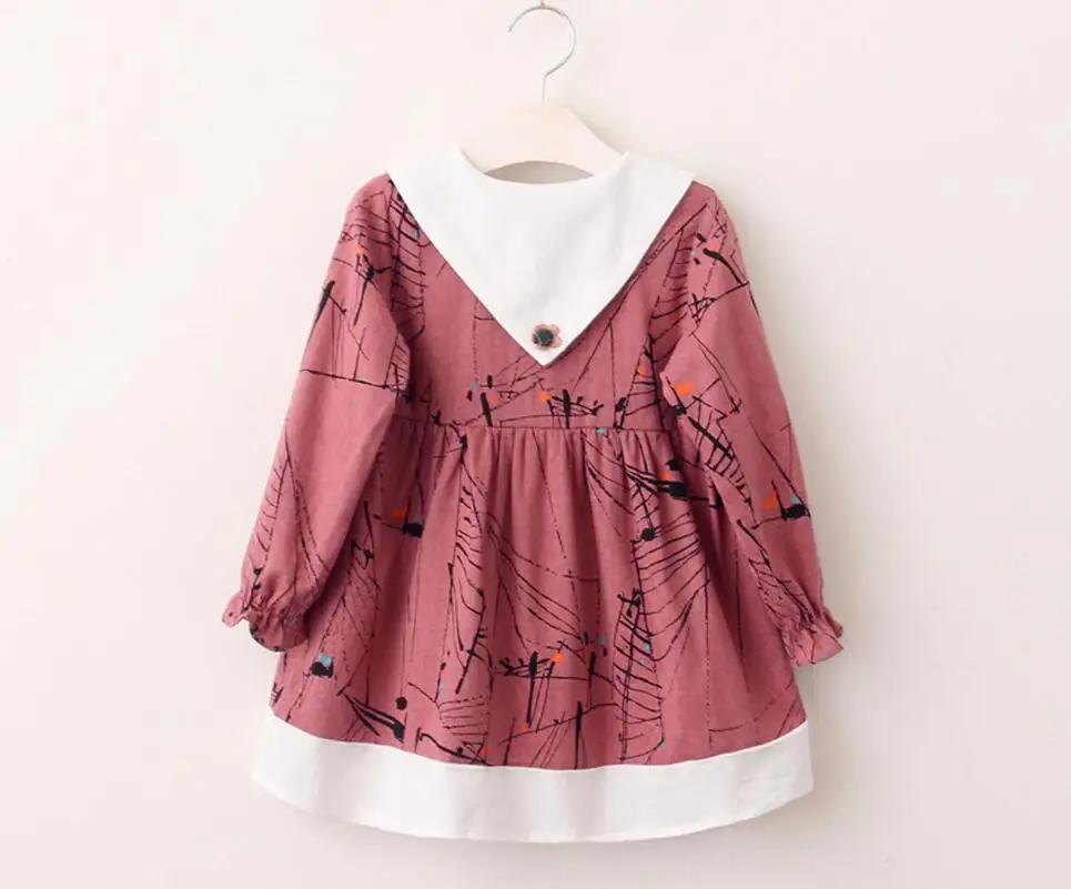 Новые осенние узор Блузка Платья красивое платье принцессы для Девочки 5 шт./лот