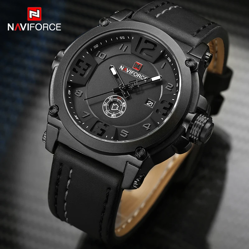 NAVIFORCE роскошные Брендовые мужские армейские военные часы кварцевые с датой mLeather