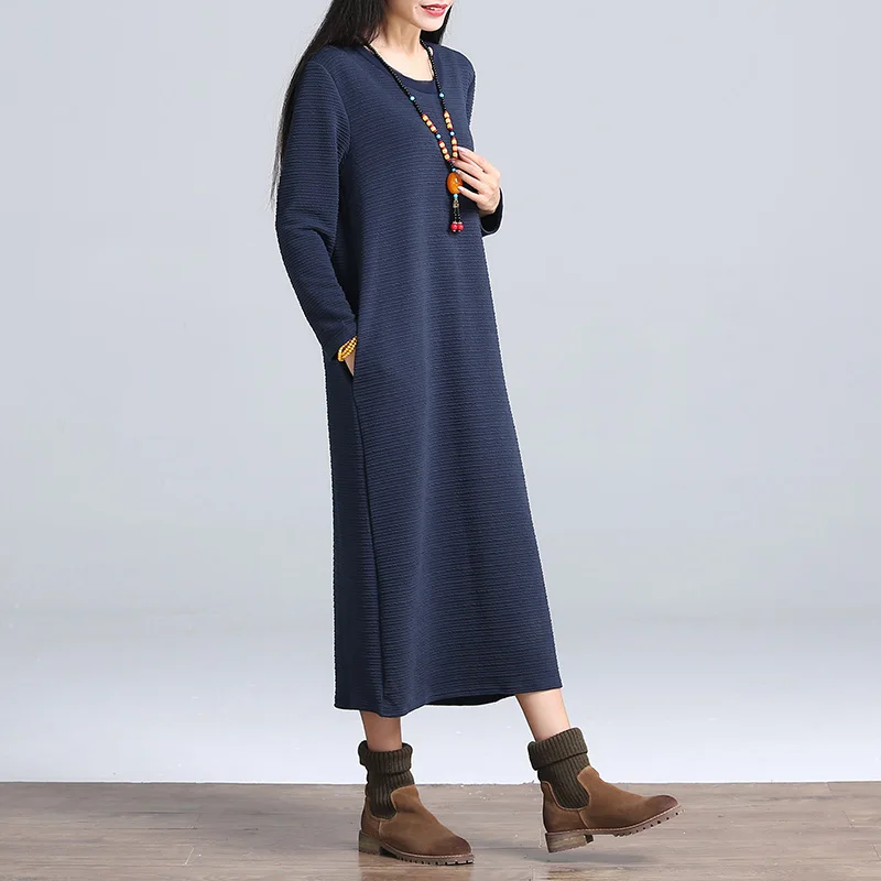 Осень Зима Новый Плюс Размер Женская Мода С Длинными рукавами О-Образным Вырезом