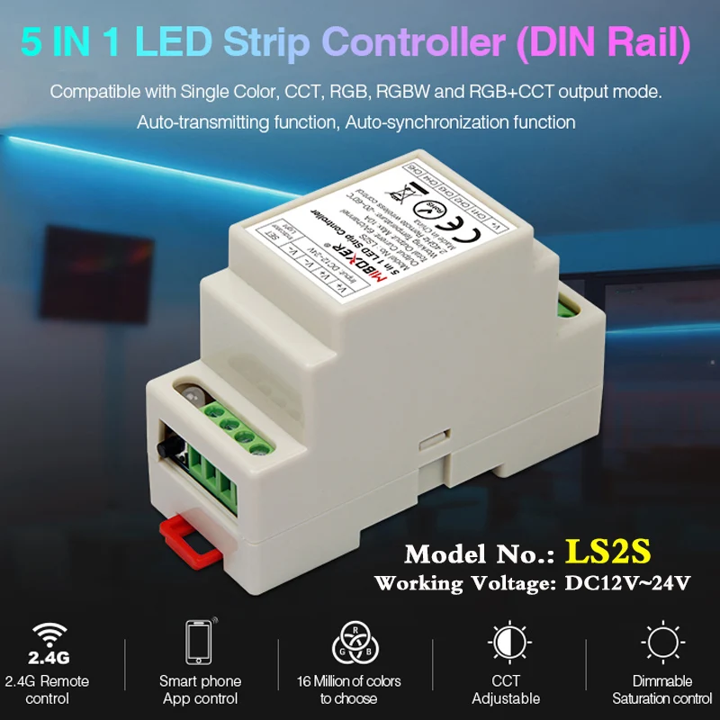 MiBOXER LS2S 5 IN 1 LED Strip Controller(DIN Rail)DC12V~24V  Common anode Connection for SingleColor/CCT/RGBW/RGB+CCT led strip