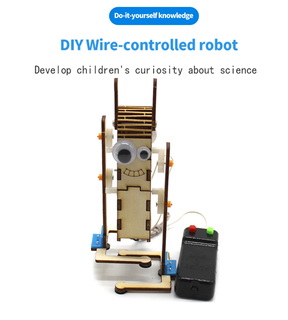 Wire Control Wooden Walking Robot DIY Physics Scientific Experiment Toy Assembled Materials Kits Model |