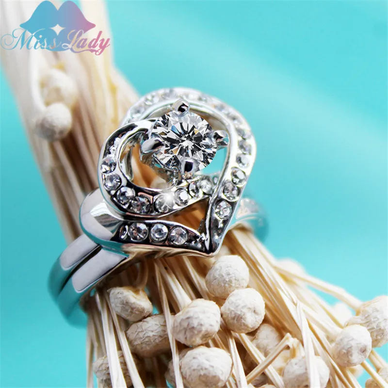 Miss Lady серебряный цвет кристалл дизайн свадьба двойное сердце пара для вечеринки