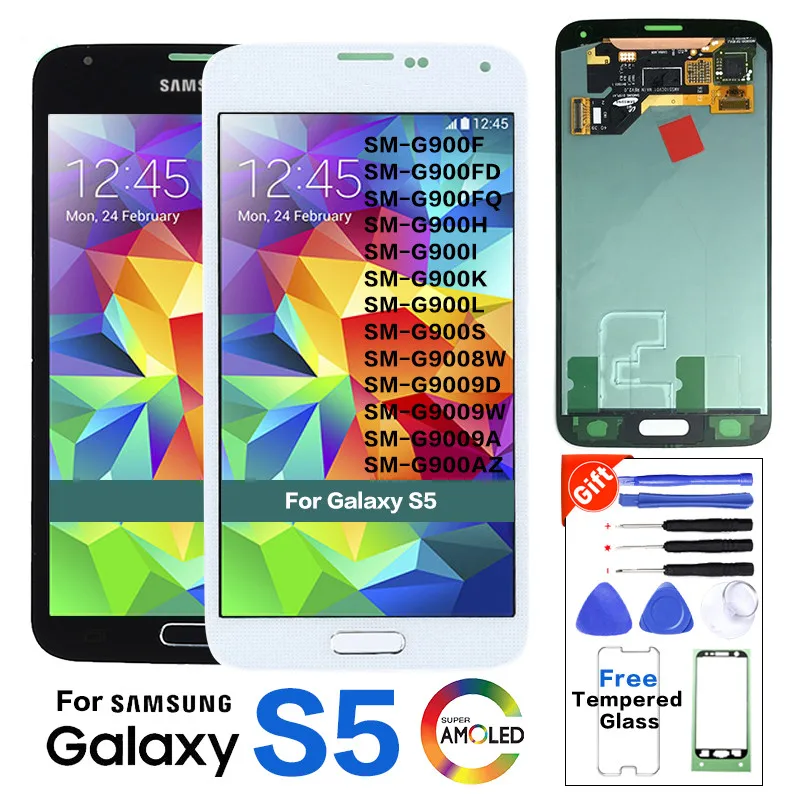 Супер Amoled lcd для samsung Galaxy S5 G900F G900H G900M G900A lcd дисплей+ сенсорный экран с рамкой Galaxy S5 lcd