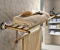 Antique Brass Ceramic base Wall Mounted Bathroom Rack Double Towel Holder Storage Rail Shelf Bathroom Accessories Kba411