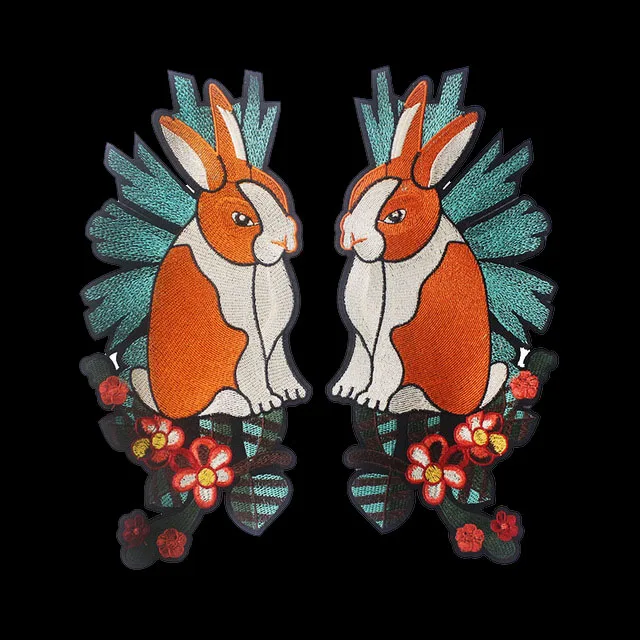 1 пара цветочных вышитых аппликационных патчей с кроликом для одежды железные