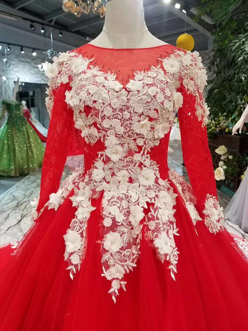 Фото Красное вечернее платье LSS151 для свадьбы кружевное с круглым вырезом и длинными Красное вечернее платье LSS151 для свадьбы кружевное с круглым вырезом и длинными