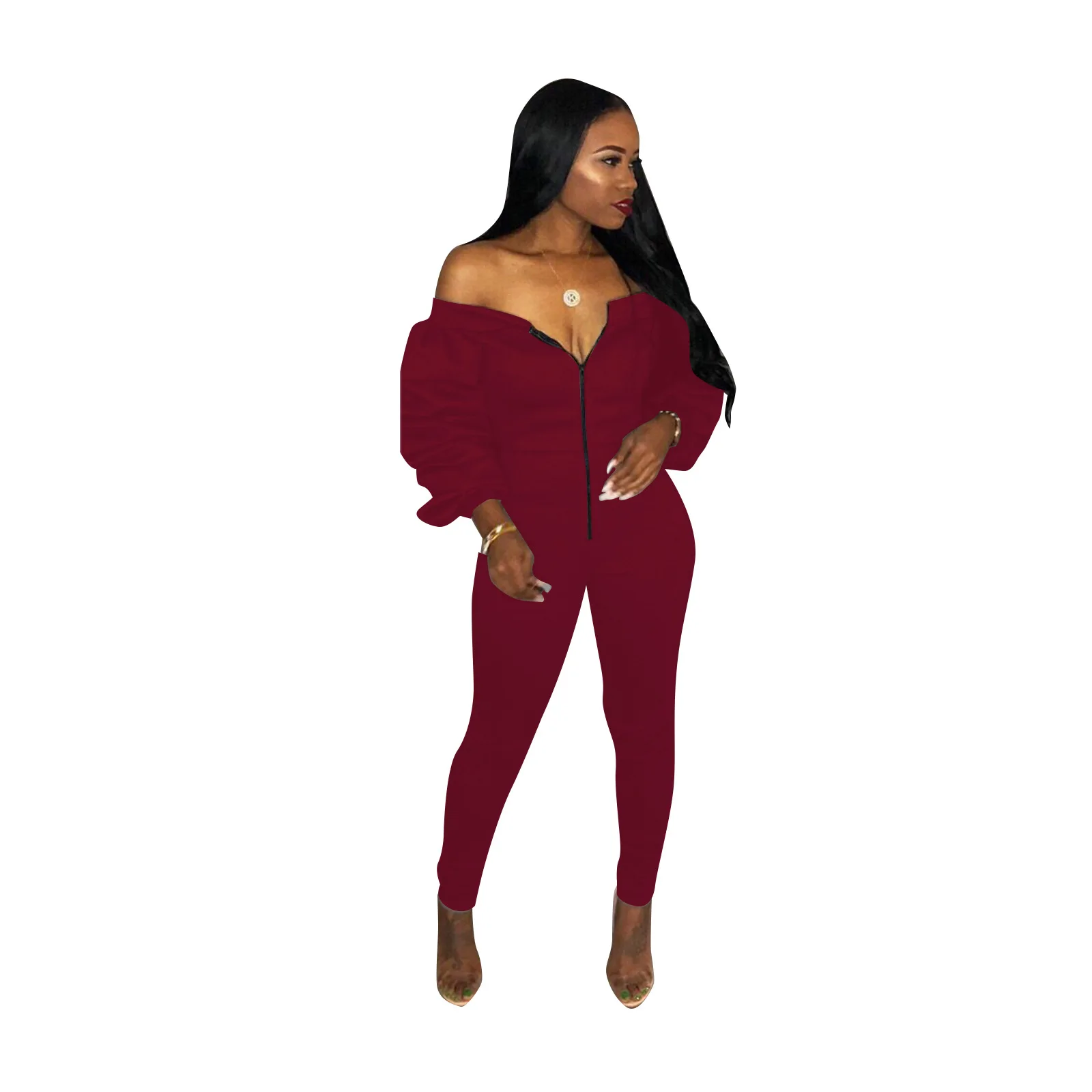 Зимние женские длинные рукава с открытыми плечами длинные брюки тощие bodycon сексуальные комбинезоны леди клубный вечерний комбинезон Модный комбинезон 3xl M277