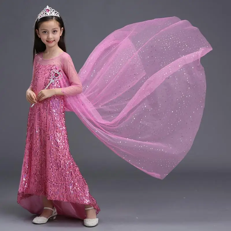 ABGMEDR Brand 2018 New Children Sequins Clothing Girls Elsa Princess Dress Kids Blue Cloak Queen Cosplay Aurora Costume | Детская одежда