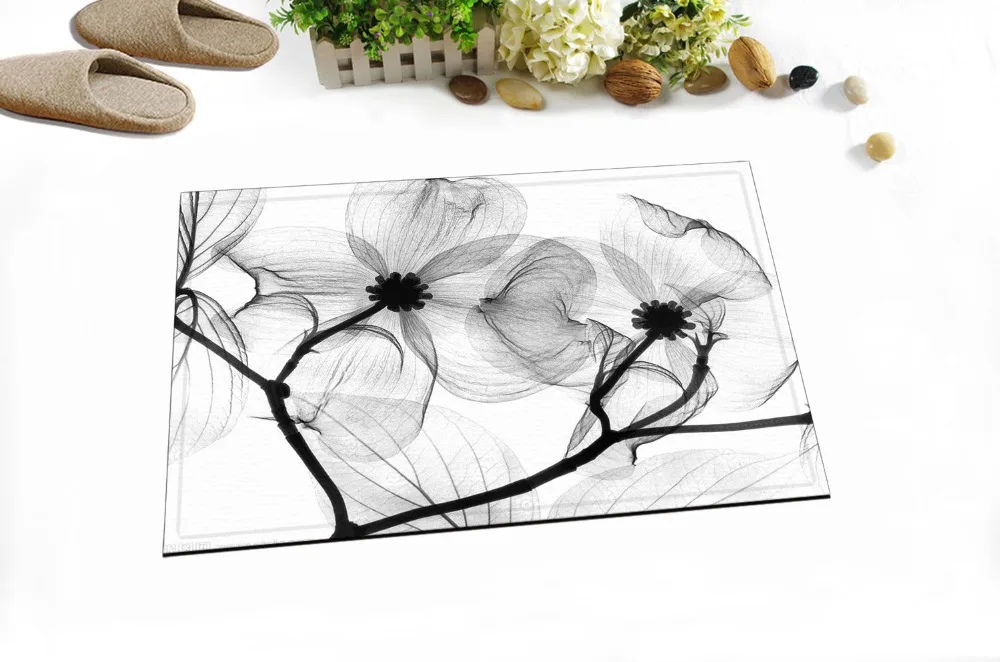 

LB 60*40 3d Черный рентгеновский цветок, белый дверной напольный коврик, натуральный ковер для ванной, кухни, спальни, туалета, коврик для гостин...